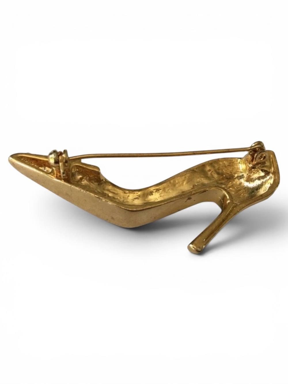 Vintage Green Enamel High‑Heel Shoe Brooch - Gold‑Tone w/ Rhinestones - Picture 9 of 11